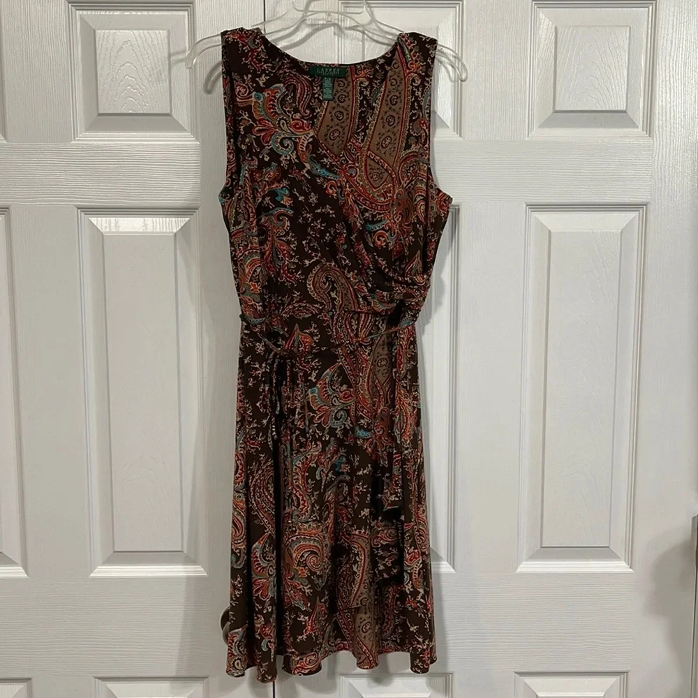Adorable Ralph Lauren Size Large Petite Mock Wrapped Dress in paisley Print - Picture 1 of 6